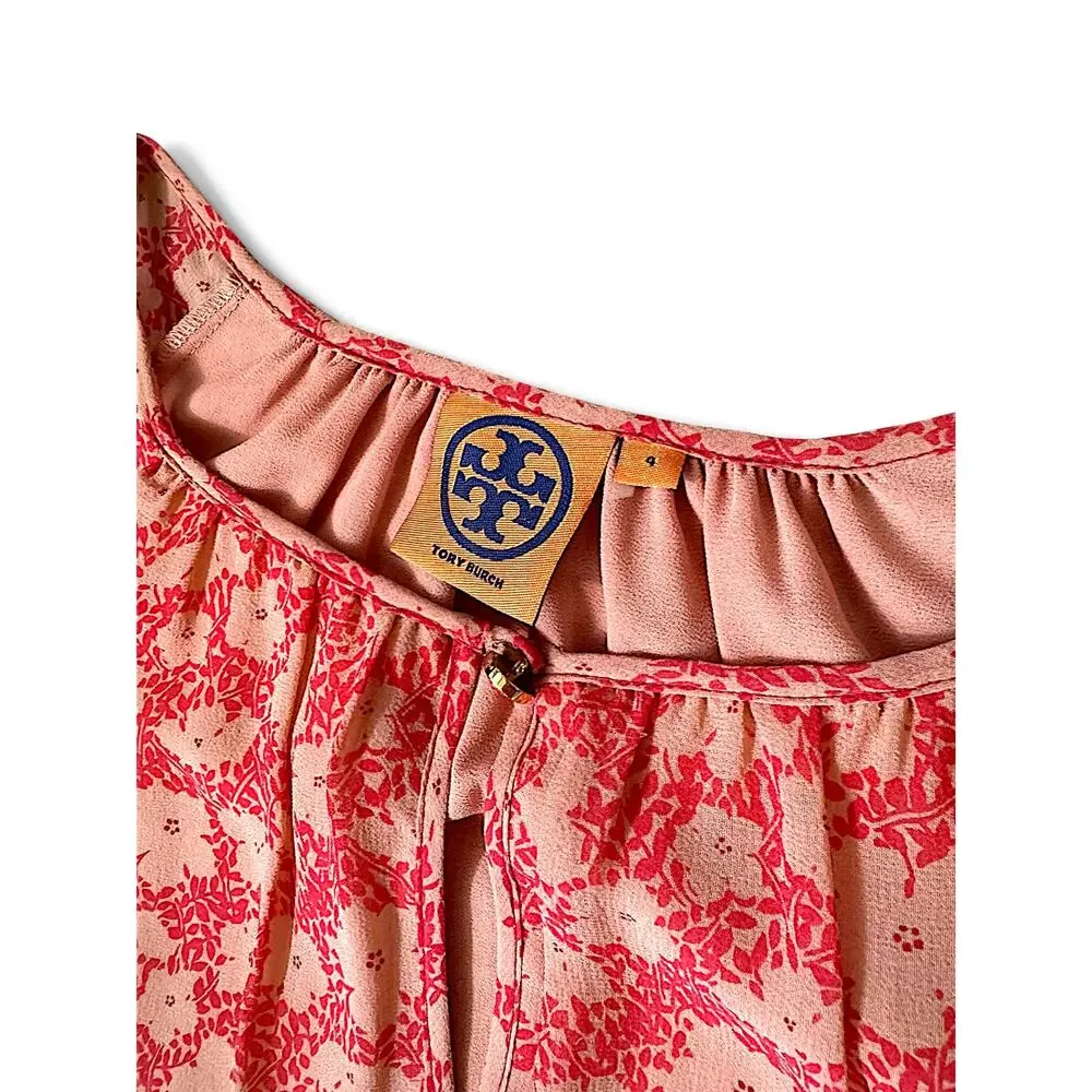 Tory Burch Pink & Coral Floral Silk Blouse Size 4